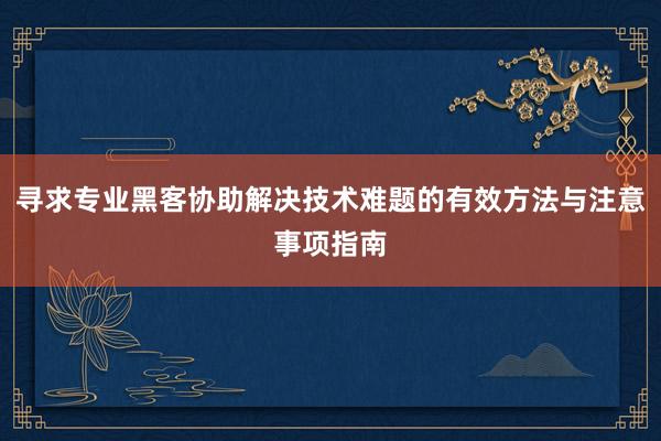 寻求专业黑客协助解决技术难题的有效方法与注意事项指南