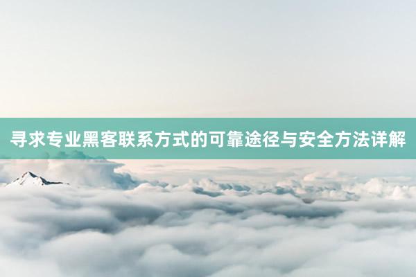 寻求专业黑客联系方式的可靠途径与安全方法详解